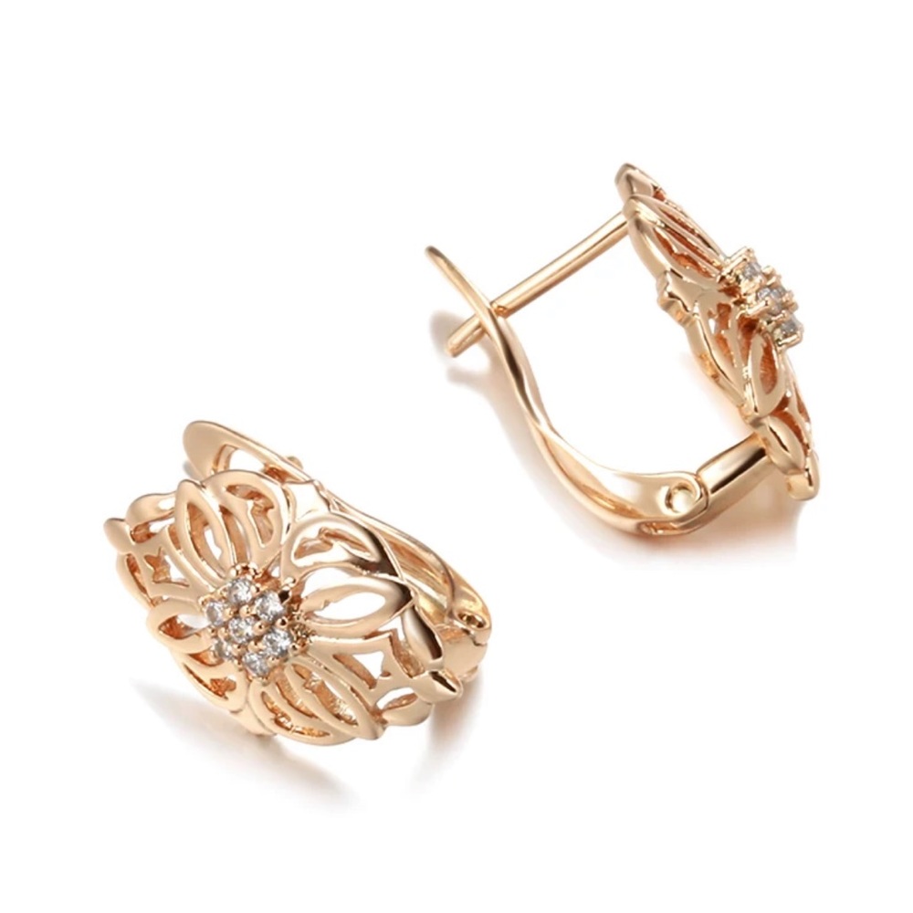 ◾️Rose Gold Plated Hollow Pattern Natural Zircon Earrings